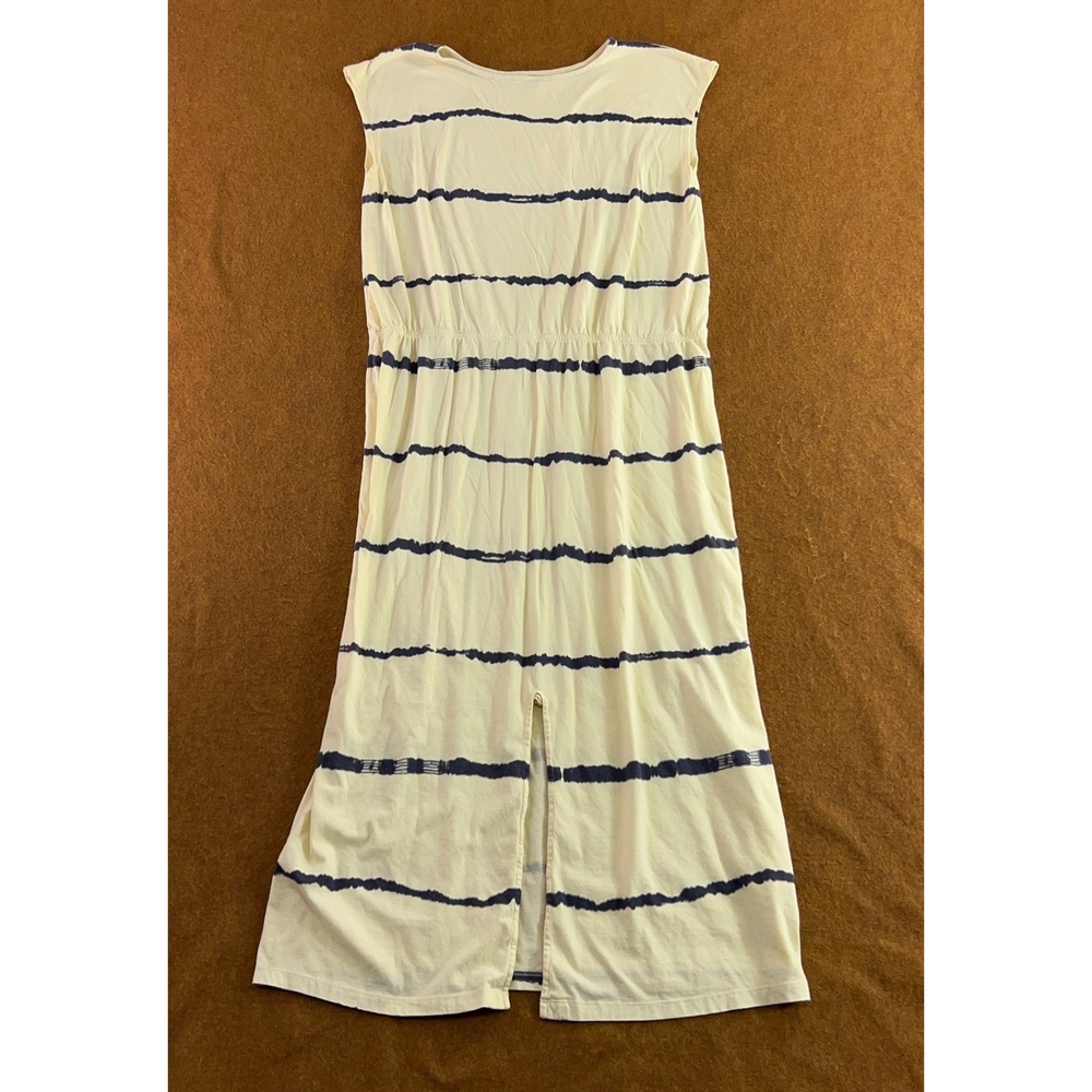 WVN Womens XL Cream Navy Blue Striped Organic Cotton Sleeveless Maxi Dress New